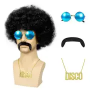 5PCS Set Black Afro Wig Disco Wig For 70s Costume Men Afro Wig 70s Wigs For M...