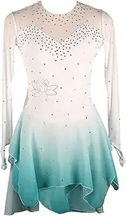 [Zagitova] Figure Ice Skating Dress for Girls Long Sleeve Shiny Rhinestones Roller Skating Lyrical Dance Costume
