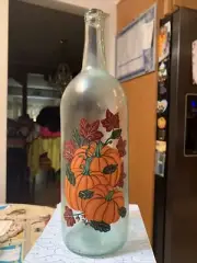 Large Handpainted Halloween Pumpkin Patch Frosted 1.5 Liter Wine Bottle Rare New