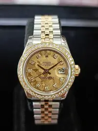 在飛比找Yahoo!奇摩拍賣優惠-ROLEX 勞力士 179383 稀有金箔面 鑽時標 鑽圈 