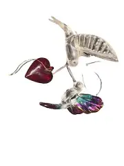 Vintage Blown Glass Gilt and Blue Hummingbird Ornaments