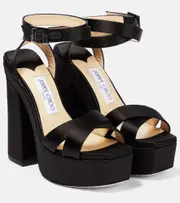 [Jimmy Choo] Jimmy Choo Gaia satin platform sandals AU 6 black