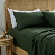 MyHouse Pure European Linen Fitted Sheet - Moss - King