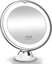 Lighted Magnifying Mirror, 10x Magnifying LED Lighted Makeup Mirror, Bathroom Magnified Vanity Mirror 360 Degree Rotation, Battery Operated, Makeup Mirror for Home or Travel