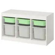 TROFAST storage combination with boxes, white light green/grey, 99x44x56 cm