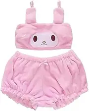 [VoutE] Kuromi Bra + Headband My Melody Cinnamoroll Cute Cartoon Plush Pajamas Costume Lovely Ears Bra Bloomers Shorts Velvet Set