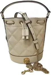 [Tory Burch] 148249 Willa Brie Ivory Off White With Gold Hardware Quilted Women's Mini Bucket Bag, Brie, Small