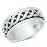 Spinner Ring Genuine Solid Sterling Silver 925 Jewelry Face Height 8 mm Size 9