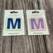 Letter “M” Adhesive Patch 2” Lot Of Two Blue/White And Pink/Purple