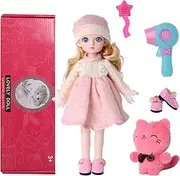 Beem Jun 11" BJD Princess Girls Doll,1/6 SD Fashion Dolls,Kawaii Ball Jointed Doll DIY Toys with Full Set Clothes Shiny Leather Shoes and Plush Pet, Best Gift for Girls for 3+ Year-Olds (Jessica)