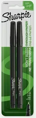 Sharpie PEN Black 2 pk Fine Point NO BLEED Water/Smear Resist Non-Toxic 1742659
