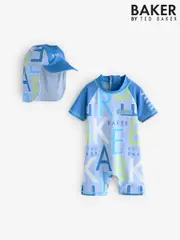 Baker by Ted Baker Blue Sunsafe Swimsuit and Hat Set (AD1146) | $60 - $65