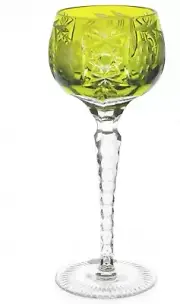 Ajka Marsala Reseda Lime Green Cut to Clear Crystal Wine Goblet New in Box