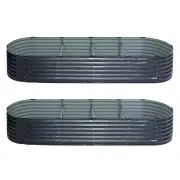 2x Green Fingers Raised Garden Bed 320X80X42cm Oval Planter Box Container Galvanised