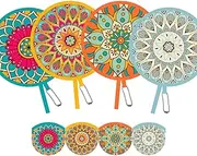 SUJJY 4 Pack Assorted Mandala Pattern Hand Fan Foldable, Multi-Role Round Handheld Fans for Travel, Events, Indoor & Outdoor (Mandala)