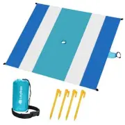 Beach Blanket with Umbrella Hole 7ftx5ft- Water Resistant, Sandproof, 7x5 Blue
