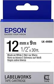 Epson LK-4WBN - Label-Making Tapes (Black on White, LabelWorks LW-1000P LabelWorks LW-300 LabelWorks LW-400 LabelWorks LW-400VP LabelWorks LW-600P, Box, 1.2 cm, 9 m)