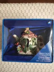 Christmas Dazzle Ceramic Teapot Tea Light House Decoration Gold Accents New