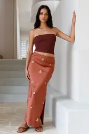 Sundown Bloom Midi Skirt Brown