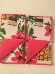 Spring kitchen dish drying mat set pineapple hibiscus floral fruits 11x17 in