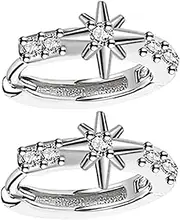 [Yardenfun] Eight-pointed Star Earrings Women Hoop Earrings Zircon Jewelry Double Helix