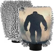 XYMZR Sasquatch Scary Forest Absorbent Microfiber Car Wash Mitt, Funny Cute Anime Scratch Free for Cars Cleaning, Home Cleaning Mitts, 2 Pack, 10.24” L x 7.09” W