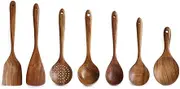 Wooden Utensils Set for Kitchen, Handmade Natural Teak Cooking Spoons Wooden Spatula for Nonstick Cookware, 7 Set