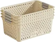 4-Pack Large Plastic Storage Baskets, Minimalist Rectangular Storage Box, Cream White Desk organizers, Durable & Stylish Organizing Bins, Suitable for Home, Office, Nursery