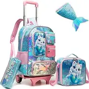[Meetbelify] Multi Pocket Rolling Backpack for Girls Backpack with Wheels for Elementary Student