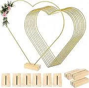 Floral Hoop Table Centerpiece, 10pcs 30cm Gold Iron Floral Hoop Wreath with Wooden Base, Decorative Creative Craft Hoop Rings for Wedding (Heart)