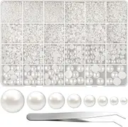 [FEPITO] 11070 Pcs Flat Back Pearl 8 Sizes Half Round Pearls Flatback Pearl Beads Half Pearl Bead for Crafts Embellishment Shoes Phone Nail Making