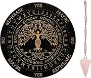 AHANDMAKER Pendulum Board Set, Wooden Dowsing Divination Board Metaphysical Message Board with Crystal Pendulum Necklace for Witchcraft Wiccan Altar Supplies Kit, Tree of Life Pattern