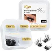 Higu clace Lash Clusters DIY Eyelash Extensions 100 Pcs Cluster 10/12/14/16mm Lashes Thin Stem Reusable Makeup for Self-application (HHX04 Mix10-16mm) ,1