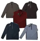 HUGO BOSS MEN'S SIDNEY 55 REGULAR FIT PULLOVER SWEATER 1/4 ZIPPER GREY RED BLUE