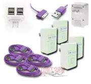 4X 4 USB PORT WALL ADAPTER+10FT CABLE POWER CHARGER PURPLE FOR IPHONE IPOD IPAD