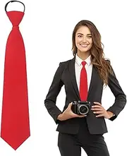 [Luckyvestir] Ties for Women, School Ties for Boys/Girls, Adjustable Black/Red Pre-tied Zipper Tie for Uniforms, 14" x 3.15"