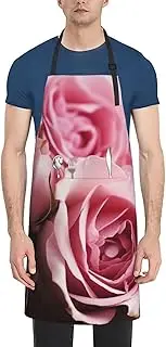 LHBWCVN Roses Apron for Adults, Waterproof Cooking Aprons with 2 Pockets, Adjustable Bib Apron for Dishwashing, Long Kitchen Apron for Women Men Work Aprons for Dog Grooming, Black
