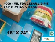 1000 18" X 24" 1mil FDA LDPE Lay Flat Clear Open Top End Plastic Poly Bags 1 MIL