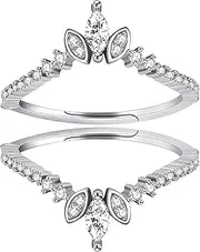 [Uloveido] 925 Sterling Silver Cubic Zirconia Curved Wedding Band Ring Guard Enhancer 2pcs Stackable Set Adjustable