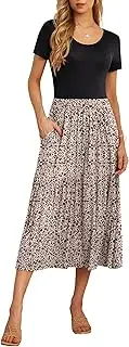 [GRECERELLE] Womens Summer Maxi Dress Casual Short Sleeve Crew Neck Swing Dress Flowy Tiered Party Dress with Pockets for Weddings, Holidays