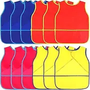 12Pcs Art Smock for Kids, Waterproof Artist Painting Aprons with Pockets for Age 3-8 Years, Kids Apron Art Aprons for Painting, Craft, School(4 Colors)