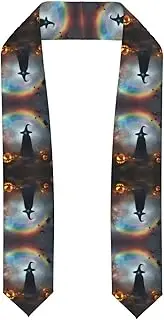 [SKKNT] Rainbow Halloween Ghost Witch Hat Spiders Print Graduation Shawl Stole For Academic Commencements Honor Sash Congratulations
