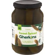 Woolworths Gherkins Sweet Spiced 500g