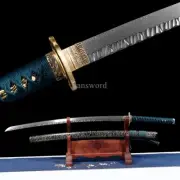 Japanese Katana Folded Steel Hammering Pattern Blade Brass Tsuba Sword Full Tang