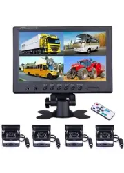 Vehicle Backup Camera 9 Inch 4 Split Monitor with 4 Cameras, Front & Rear View