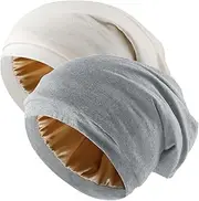 2PCS Silk Bonnet Satin Lined Hair Bonnet for Women Sleep Cap, Adjustable Curly Hair Head Scarf Night Caps