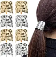 8 PCS Ponytail Holder Hair Clips Metal Cuff Hair Ties lava High Ponytail Buckle Hair Cuff Elastic Hair Band Fashionable Non-slip Wrap Hair Accessories for Women Girls (Golden, Silver, One size)