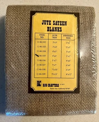 NOS VTG Rug Crafters 1977 Jute Sateen Blanks Item #46-105 4’x6’; Finished 3’x5’