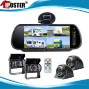 7" Mirror Quad Split Monitor Back Camera For Caravan Truck RV Rear View Reverse
