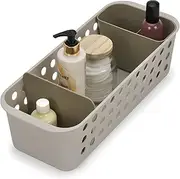 Joseph Joseph EasyStore - Bathroom essentials Storage Basket Organiser with moveable pot and divider, Slimline- Ecru